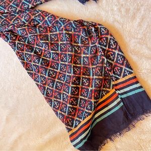 Talbots Colorful Scarf with anchor design large wrap around